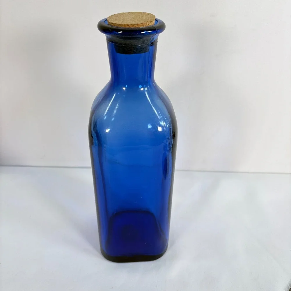 Vintage Bottle Cobalt Blue Recycled Glass Cork Decorative Chain Net Made Spain